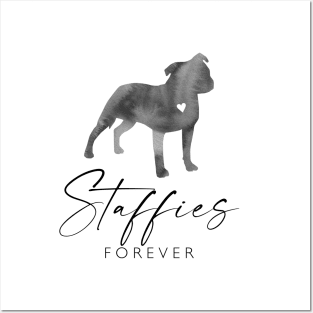 Staffordshire Bull Terrier Lover Gift - Ink Effect Silhouette - Staffies Forever Posters and Art